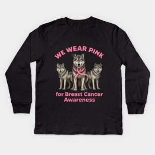 We Wear Pink Wolf Breast Cancer Awareness Kids Long Sleeve T-Shirt