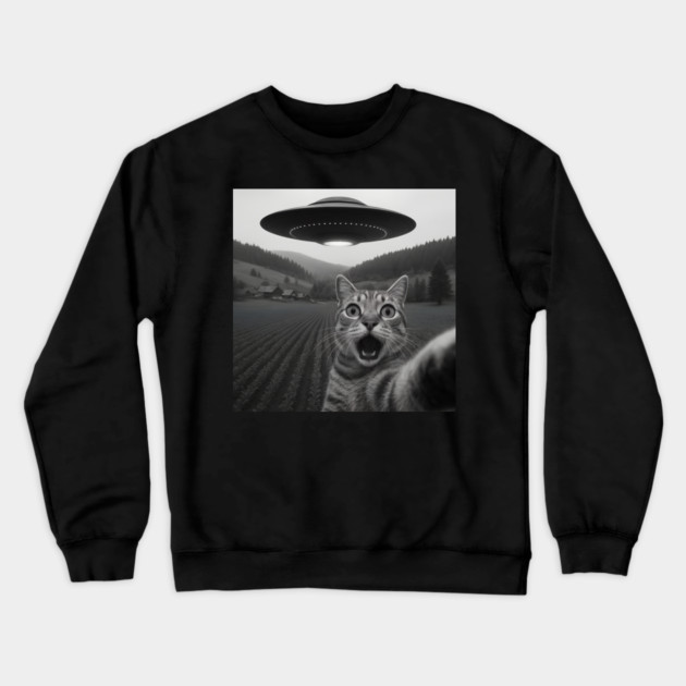 Cat Selfie UFO Crewneck Sweatshirt by The WYLD Tribe
