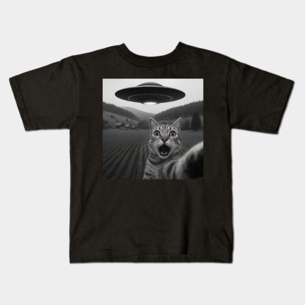 Cat Selfie UFO Kids T-Shirt by The WYLD Tribe