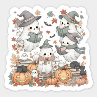 Book Reading Ghosts with Cats Design Magnet