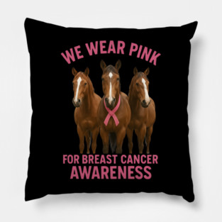 Pink Ribbon Horses Breast Cancer Awareness Pillow