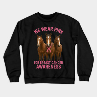 Pink Ribbon Horses Breast Cancer Awareness Crewneck Sweatshirt