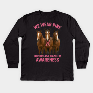 Pink Ribbon Horses Breast Cancer Awareness Kids Long Sleeve T-Shirt