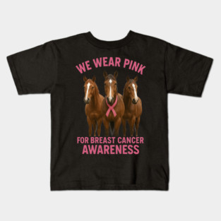 Pink Ribbon Horses Breast Cancer Awareness Kids T-Shirt