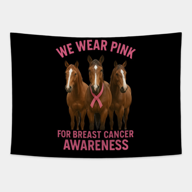 Pink Ribbon Horses Breast Cancer Awareness Tapestry by BirdsnStuff