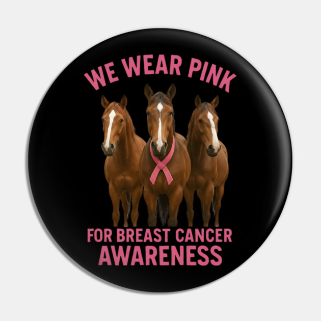 Pink Ribbon Horses Breast Cancer Awareness Pin by BirdsnStuff