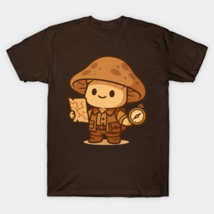 Mapcap the Explorer – Cute Cozy Mushroom Adventure Cartoon T-Shirt