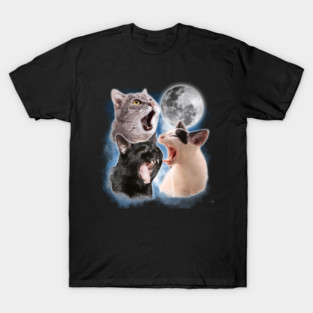 Three Yawning Cats with Full Moon - Sleepy Felines - Cat Nap Time T-Shirt