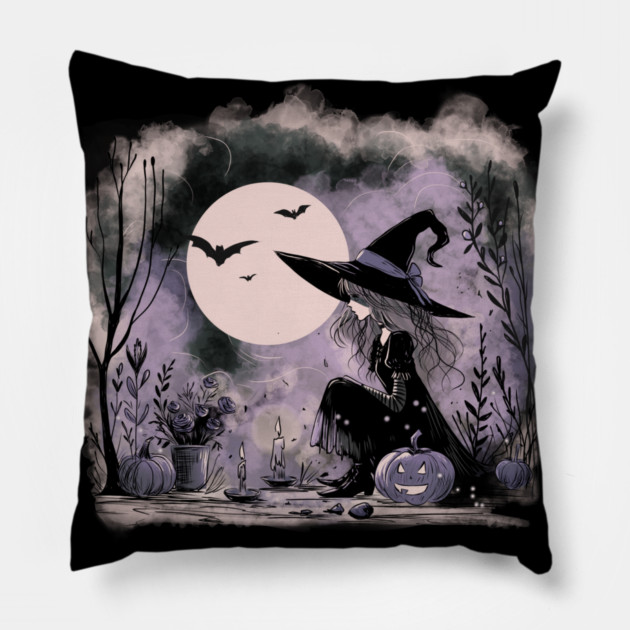Halloween Witch Illustration Pillow by H. R. Sinclair