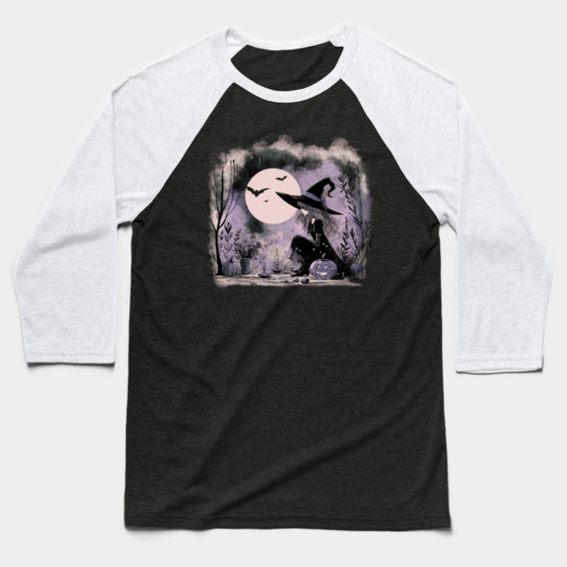 Halloween Witch Illustration Baseball T-Shirt by H. R. Sinclair