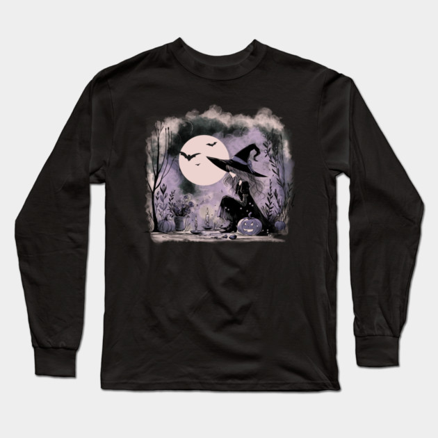 Halloween Witch Illustration Long Sleeve T-Shirt by H. R. Sinclair