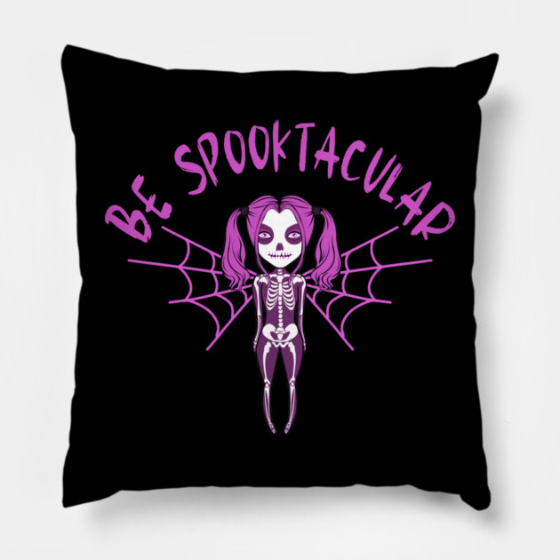 Be Spooktacular Pink Halloween Spooky Skeleton Angel Cheeky Witch® Pillow by Cheeky Witch