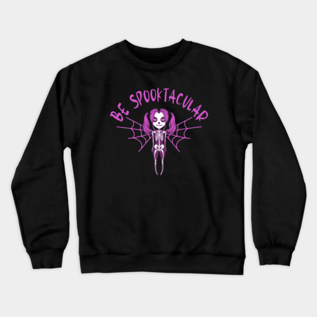 Be Spooktacular Pink Halloween Spooky Skeleton Angel Cheeky Witch® Crewneck Sweatshirt by Cheeky Witch