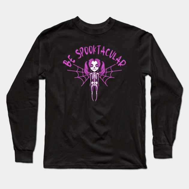 Be Spooktacular Pink Halloween Spooky Skeleton Angel Cheeky Witch® Long Sleeve T-Shirt by Cheeky Witch