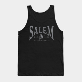 Salem 1626 Witch Logo Design very distressed in light gray Tank Top