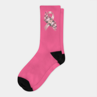 Pink Ribbon Floral Awareness – Elegant Flower Design Support Socks