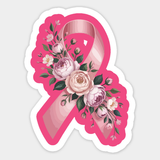 Pink Ribbon Floral Awareness – Elegant Flower Design Support Sticker by ism's Store