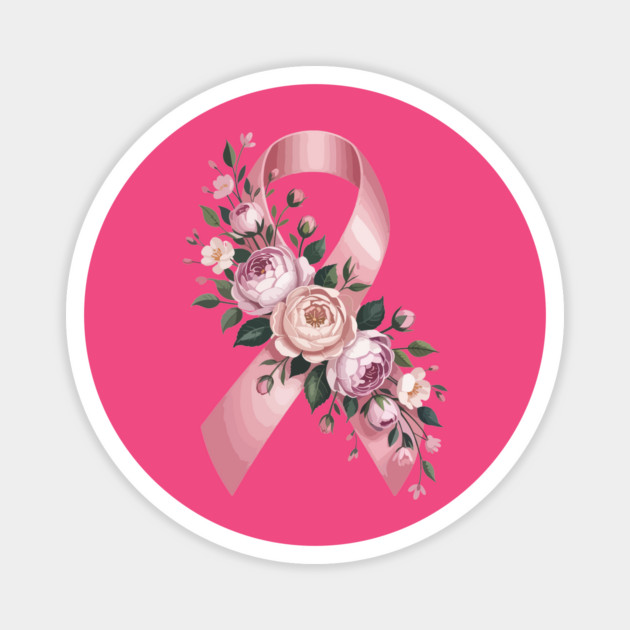 Pink Ribbon Floral Awareness – Elegant Flower Design Support Magnet by ism's Store