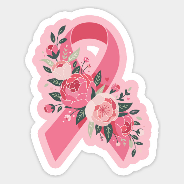 Women’s Pink Ribbon Design Floral Awareness Peonies & Blossom Sticker by ism's Store