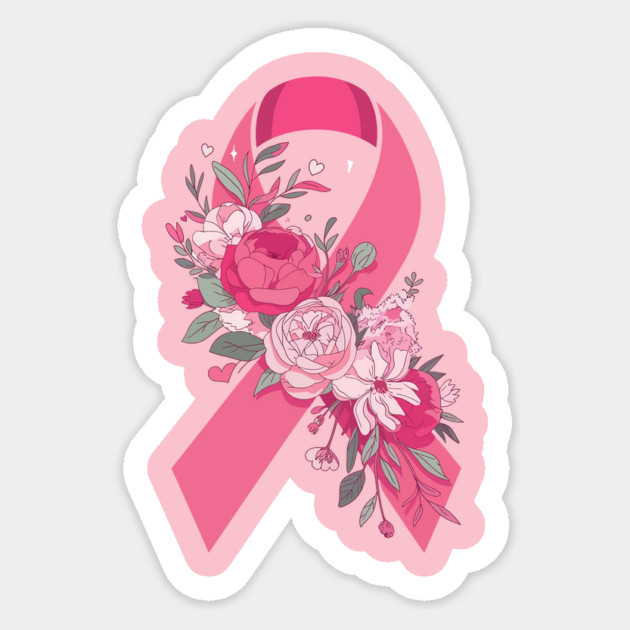 Pink Ribbon Floral Awareness – Cool Elegant Flower Design Support Sticker by ism's Store