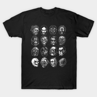 Monster Masks – Vintage Halloween Horror (B&W Variant) T-Shirt