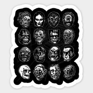 Monster Masks – Vintage Halloween Horror (B&W Variant) Sticker