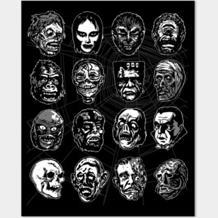 Monster Masks – Vintage Halloween Horror (B&W Variant) Posters and Art