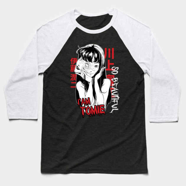 Tomie So Beautiful Horror Portrait Junji Ito Baseball T-Shirt by Otaku Vibes