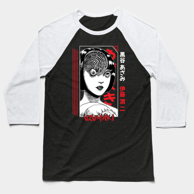 Uzumaki Spiral Curse Horror Art Baseball T-Shirt by Otaku Vibes