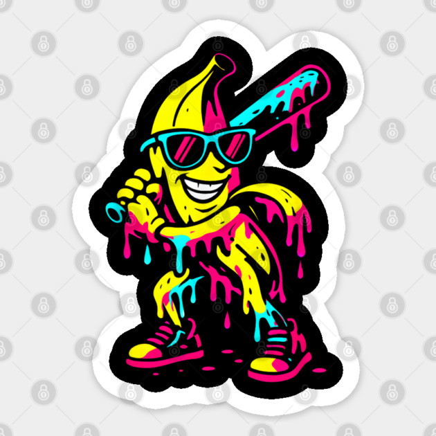 Banana Funny Baseball Drip Kids Youth Boys Girls T-Shirt Sticker by DiffusArt