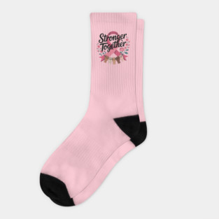Stronger Together Women’s Pink Ribbon Design Floral Awareness Peonies & Blossom Socks