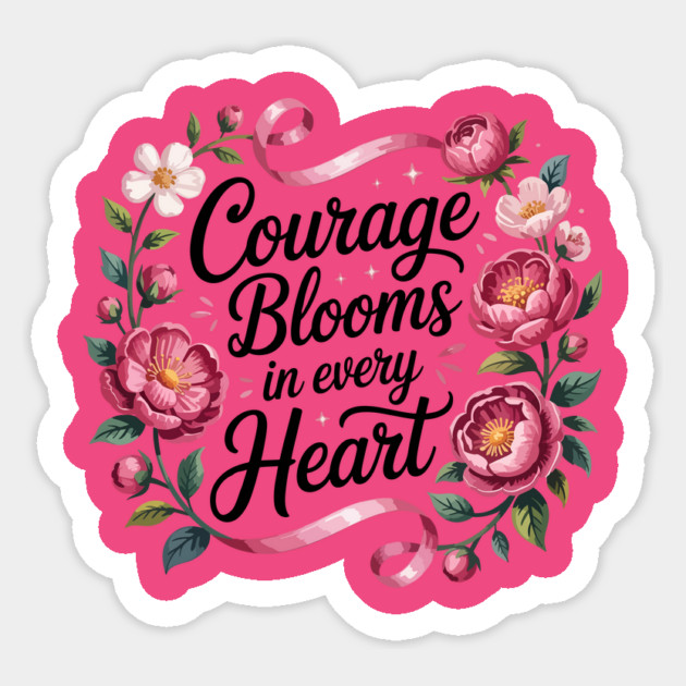 Courage Blooms in Every Heart Pink Ribbon Floral Awareness Sticker by ism's Store