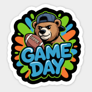 Cute Bear Game Day American Football Design For Kids Men Women Sticker