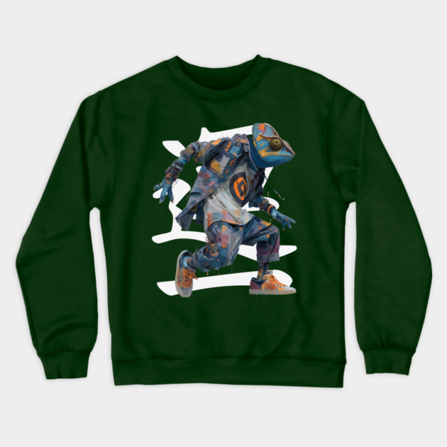 Streetwear Chameleon Runner - Retro Style with Kanji Crewneck Sweatshirt by TuncGK