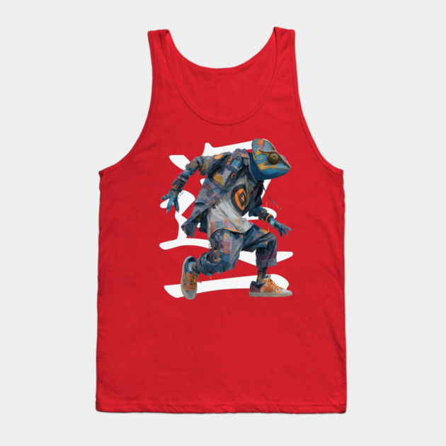 Streetwear Chameleon Runner - Retro Style with Kanji Tank Top by TuncGK