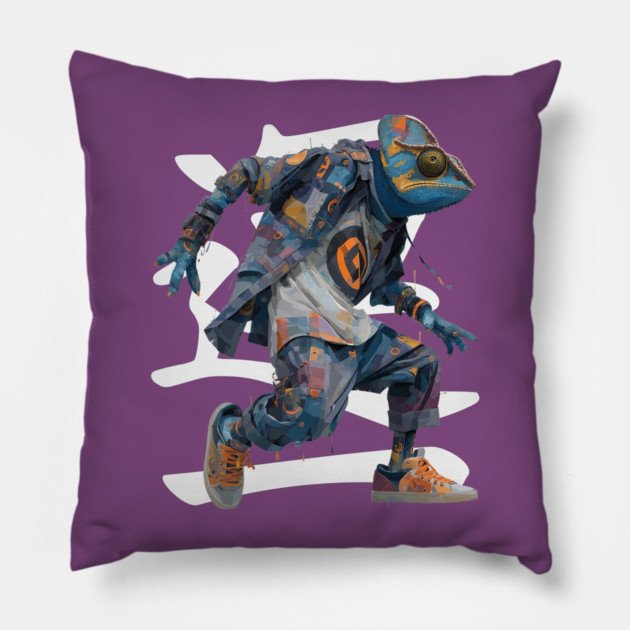 Streetwear Chameleon Runner - Retro Style with Kanji Pillow by TuncGK