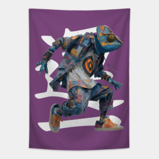 Streetwear Chameleon Runner - Retro Style with Kanji Tapestry