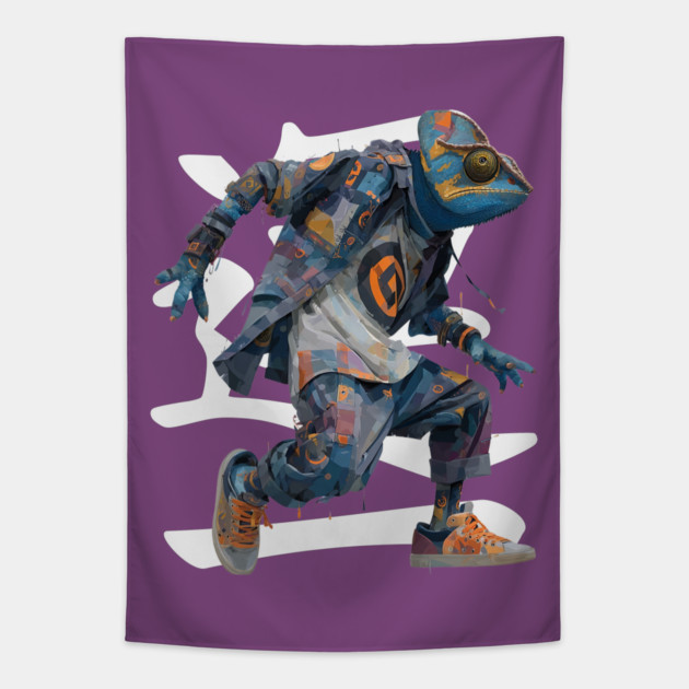 Streetwear Chameleon Runner - Retro Style with Kanji Tapestry by TuncGK