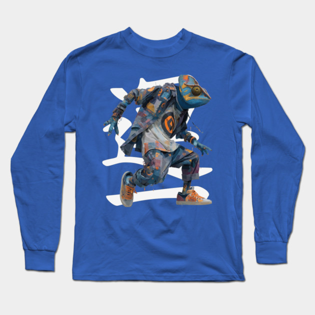 Streetwear Chameleon Runner - Retro Style with Kanji Long Sleeve T-Shirt by TuncGK