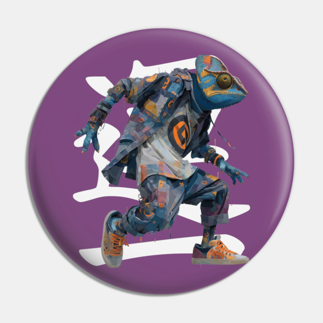 Streetwear Chameleon Runner - Retro Style with Kanji Pin by TuncGK