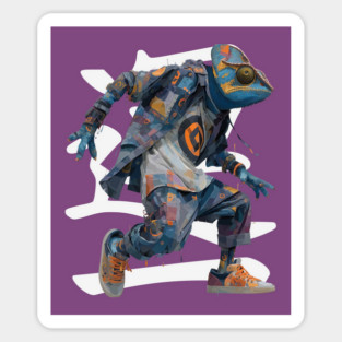 Streetwear Chameleon Runner - Retro Style with Kanji Sticker