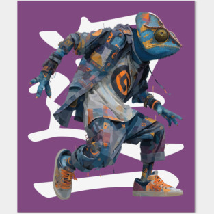Streetwear Chameleon Runner - Retro Style with Kanji Posters and Art