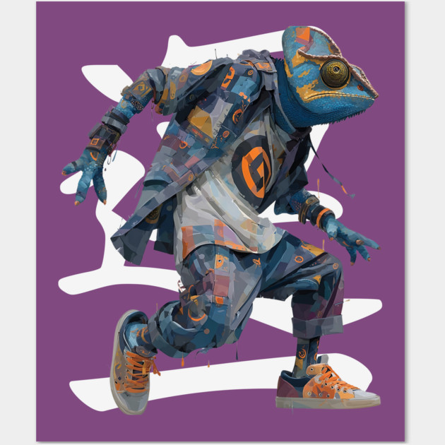 Streetwear Chameleon Runner - Retro Style with Kanji Wall Art by TuncGK
