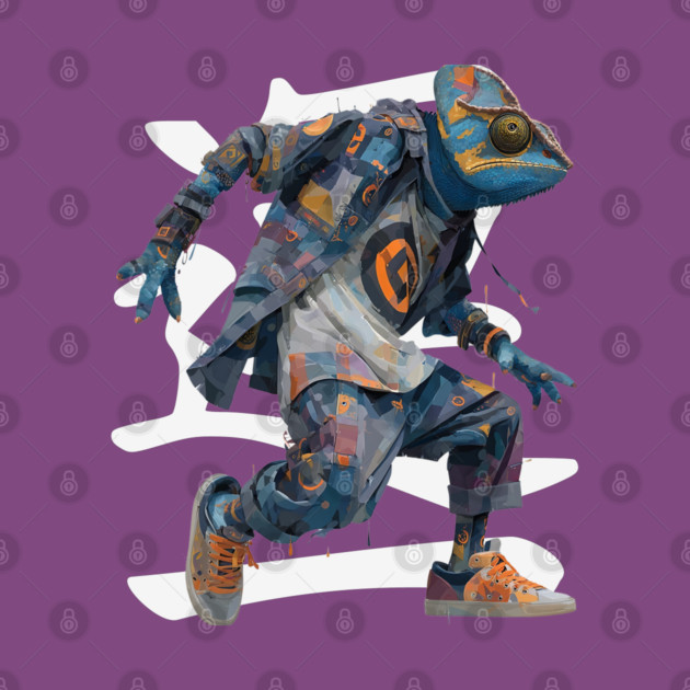 Streetwear Chameleon Runner - Retro Style with Kanji by TuncGK