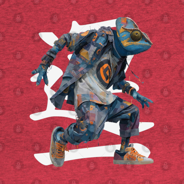 Streetwear Chameleon Runner - Retro Style with Kanji by TuncGK