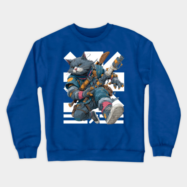 Cybernetic Street Cat - Space Warrior Crewneck Sweatshirt by TuncGK