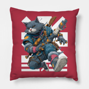 Cybernetic Street Cat - Space Warrior Pillow