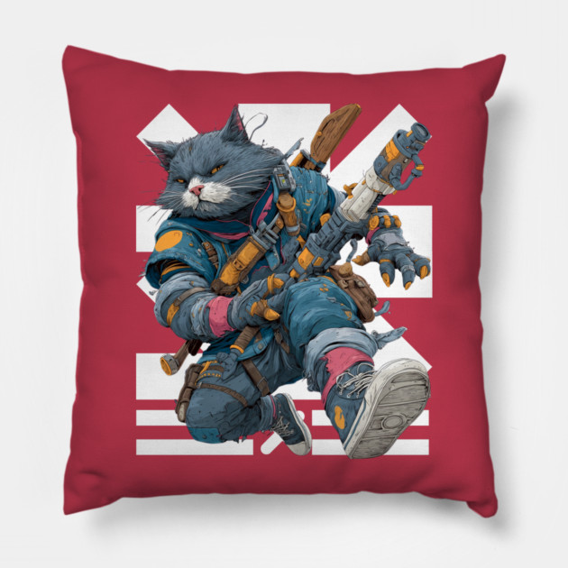 Cybernetic Street Cat - Space Warrior Pillow by TuncGK