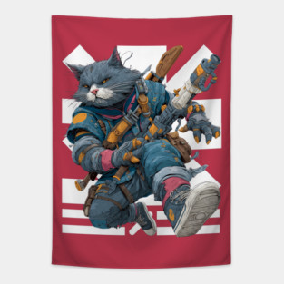 Cybernetic Street Cat - Space Warrior Tapestry