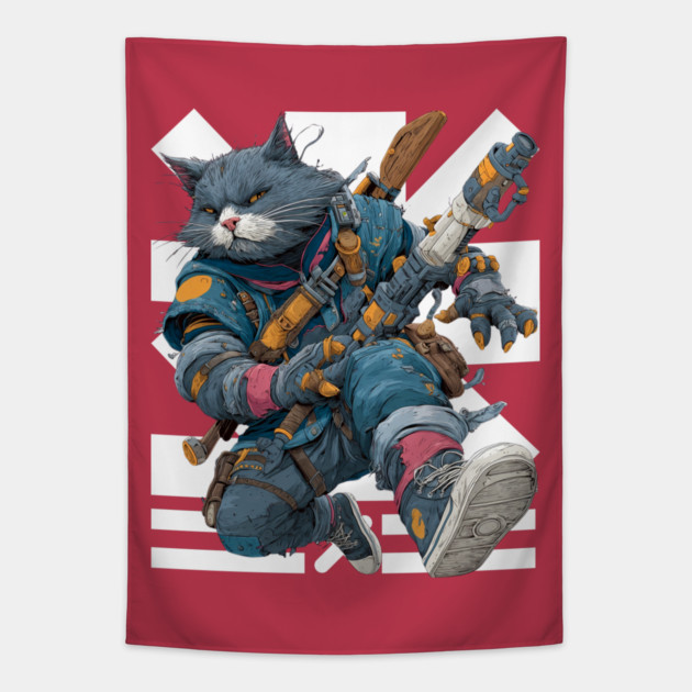 Cybernetic Street Cat - Space Warrior Tapestry by TuncGK